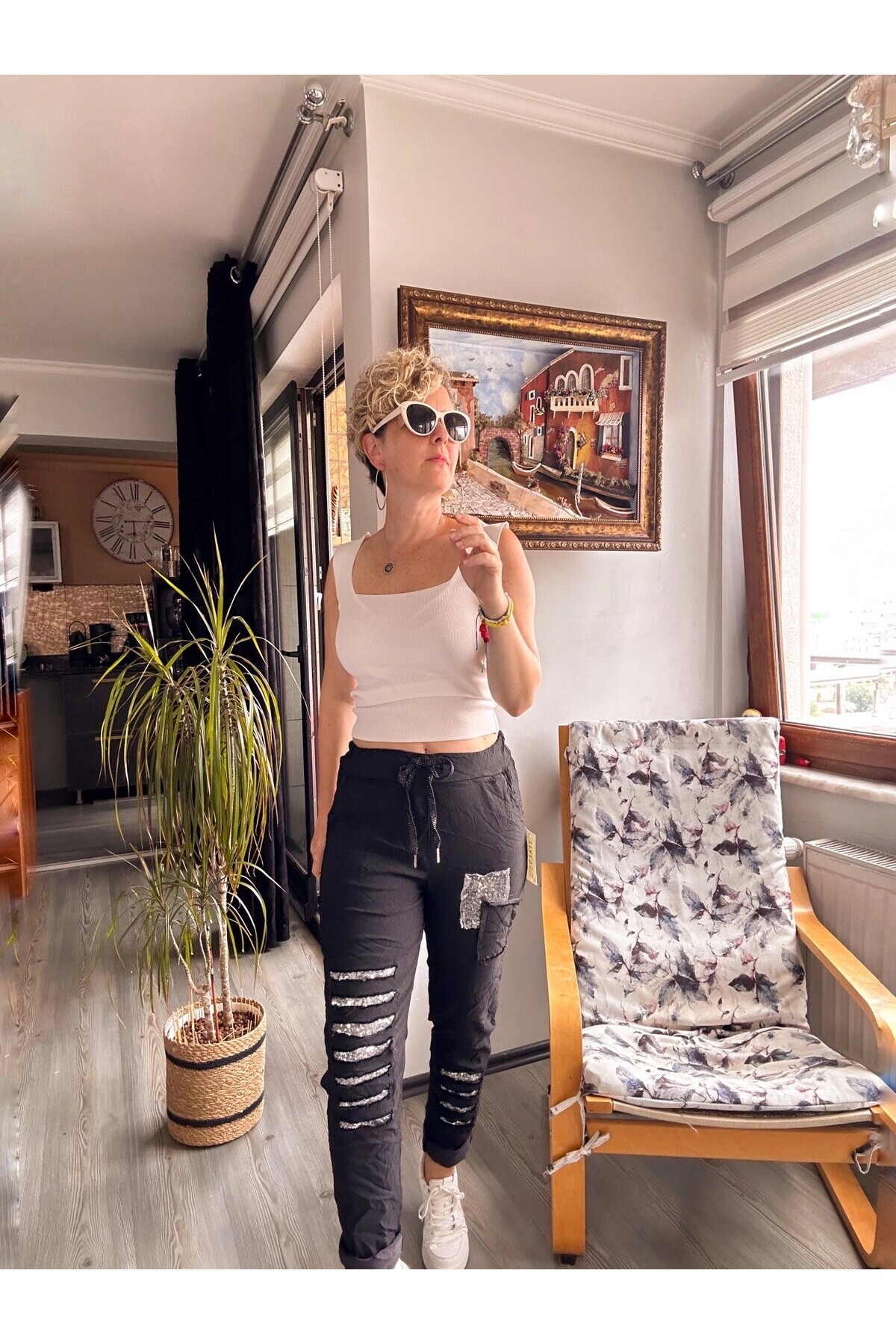 Tucci İtalyan Sihirli Payet Detay Pantalon Siyah