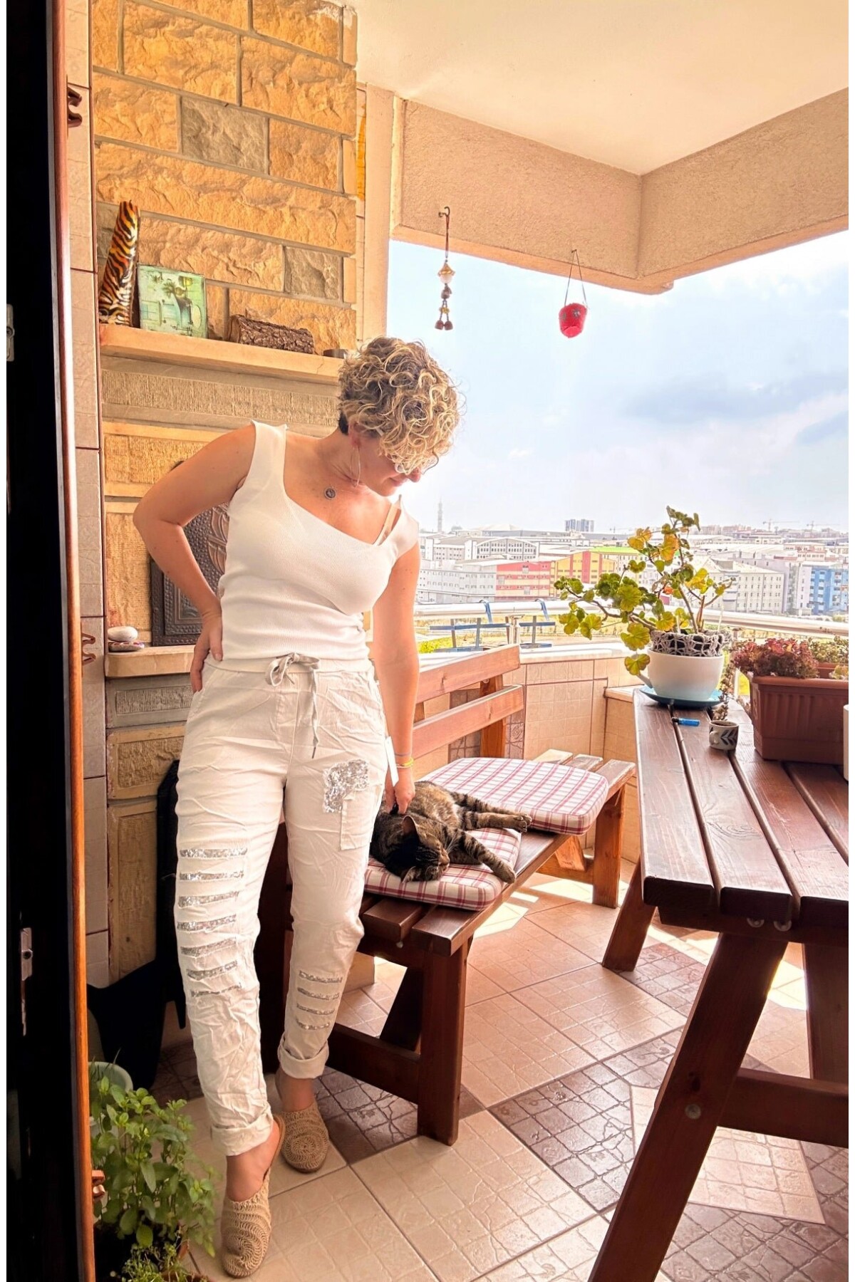 Tucci İtalyan Sihirli Payet Detay Pantalon Taş