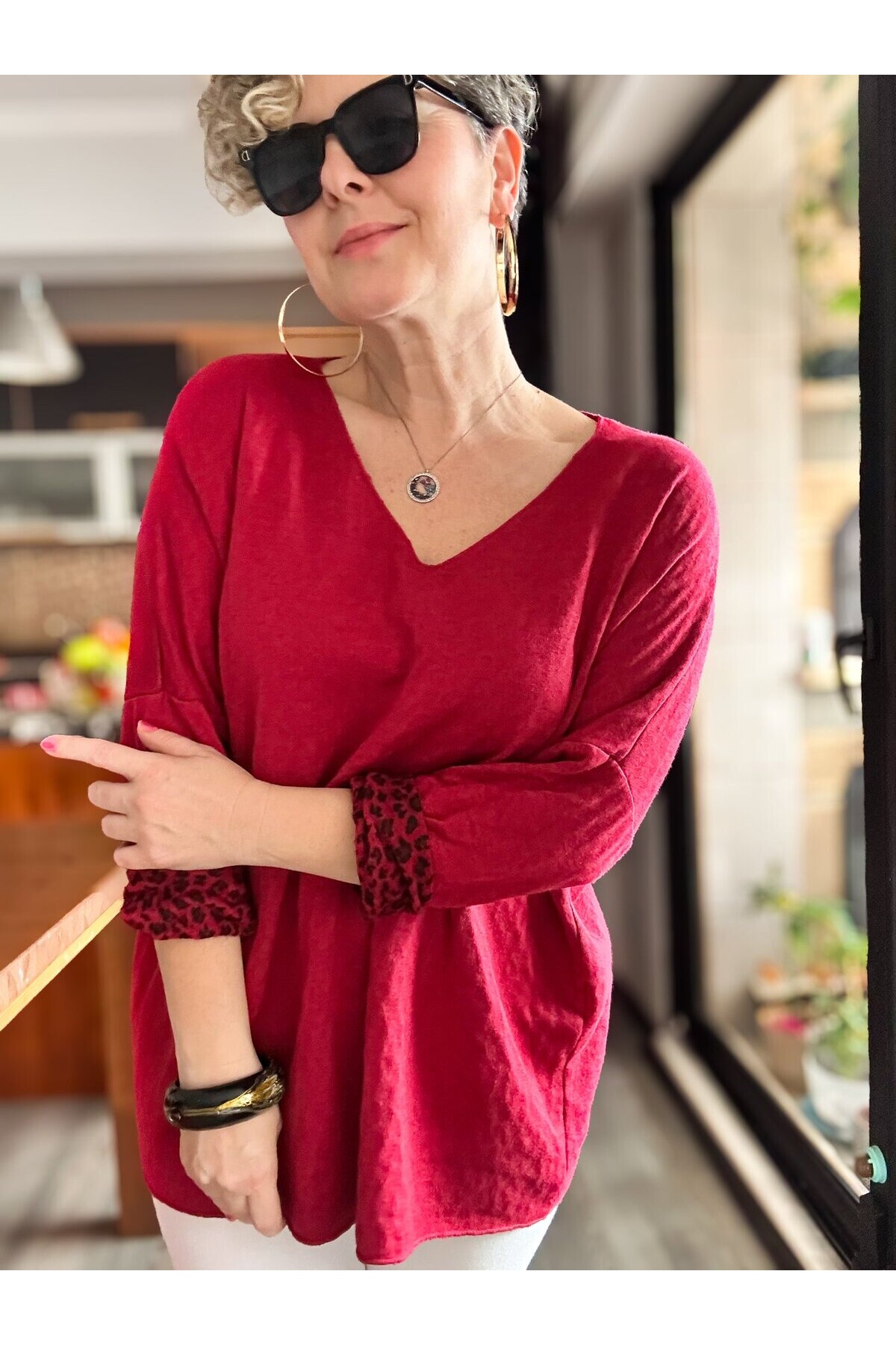 Zuppa İtalyan Leopar Desen Triko Bordo
