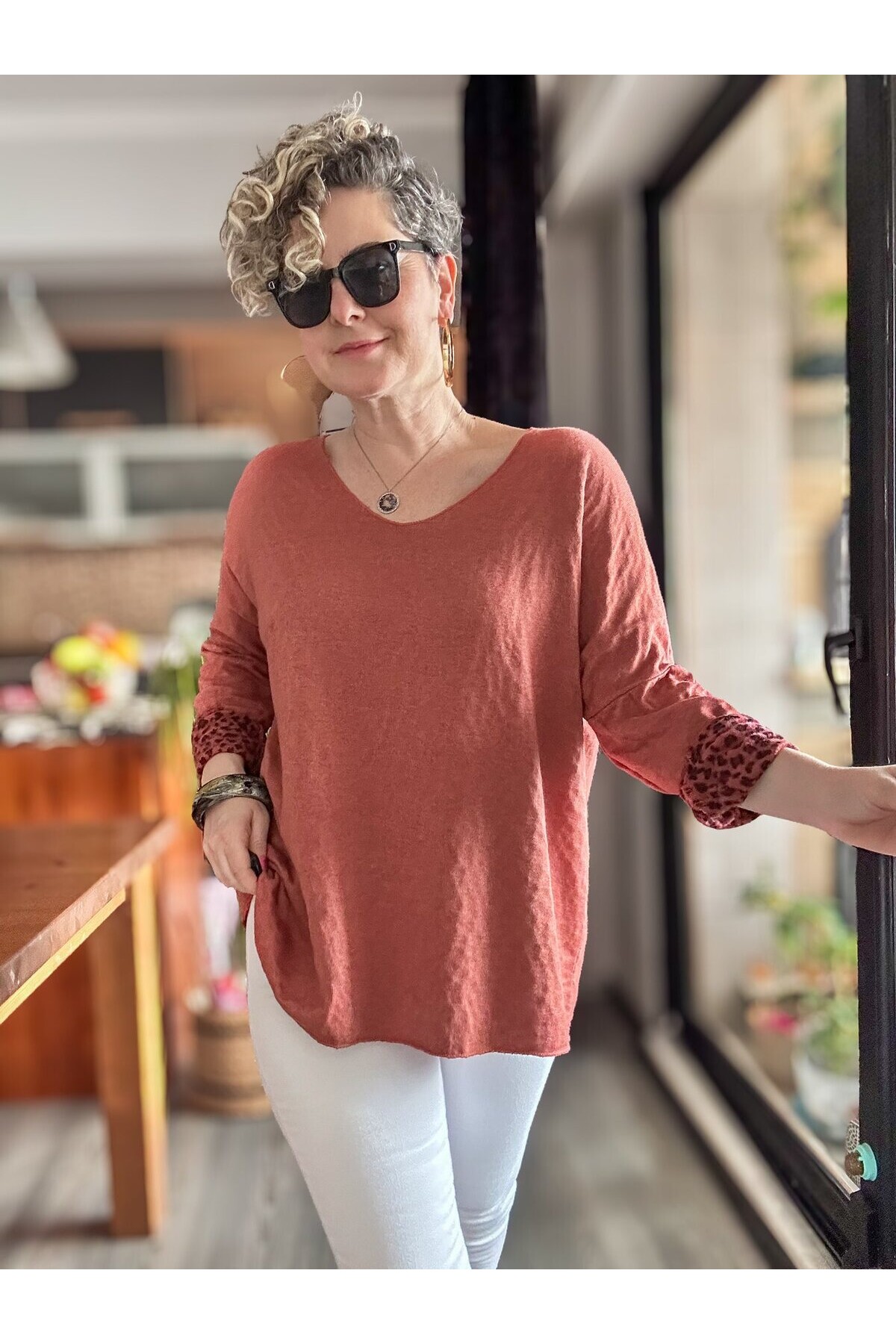 Zuppa İtalyan Leopar Desen Triko Kiremit