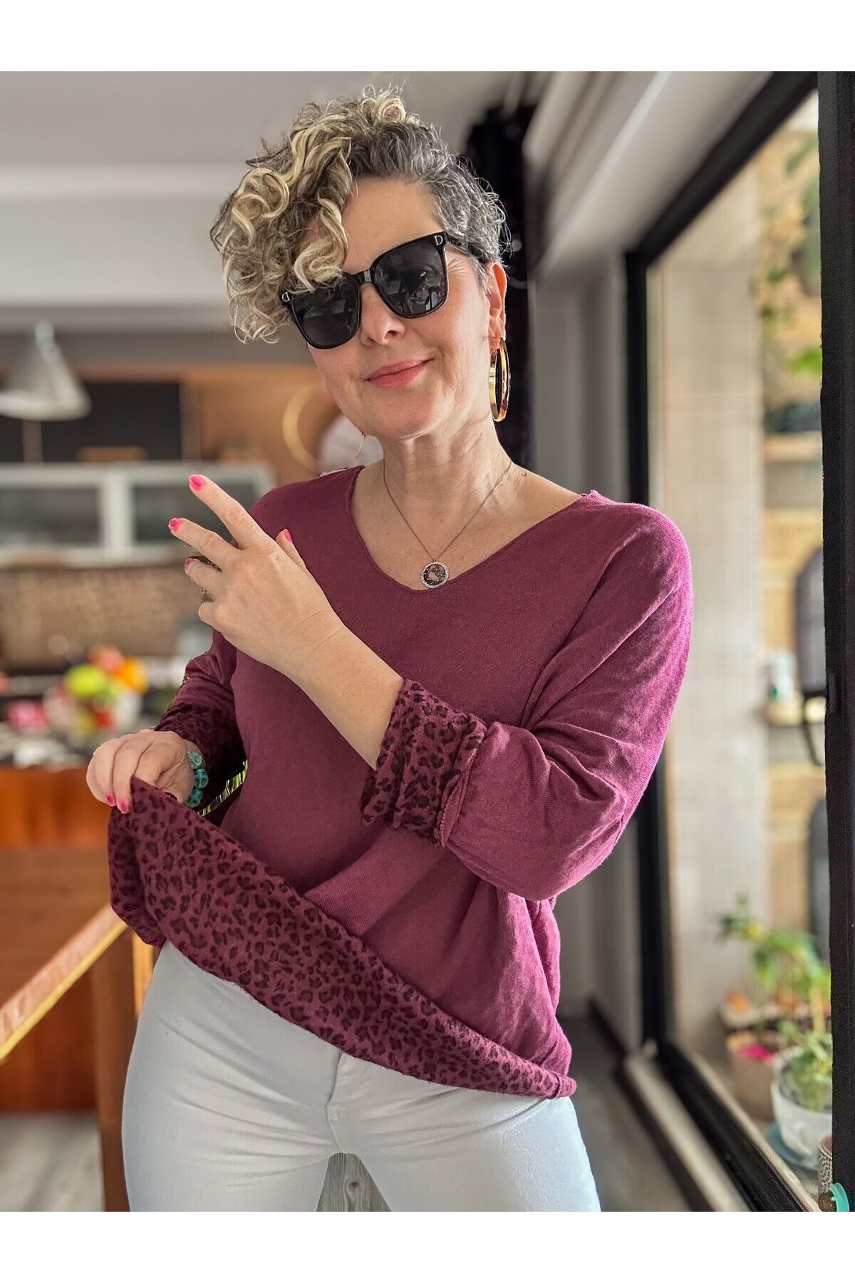 Zuppa İtalyan Leopar Desen Triko Mürdüm
