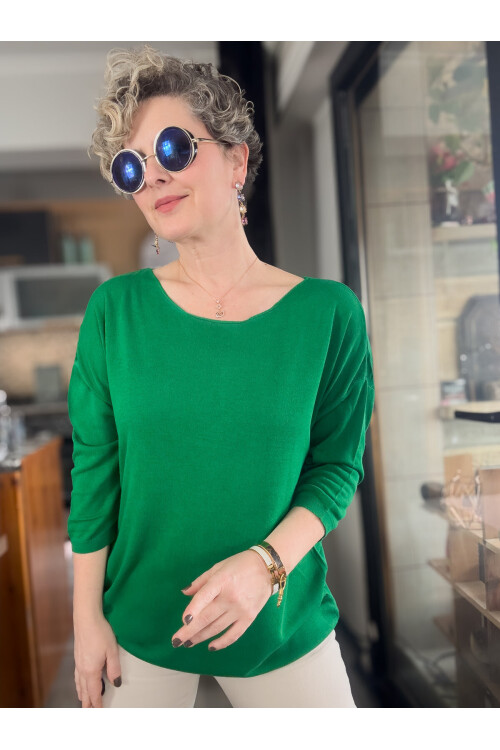 Cuppa Yuvarlak Yaka Mevsimlik Basic Yeşil Triko