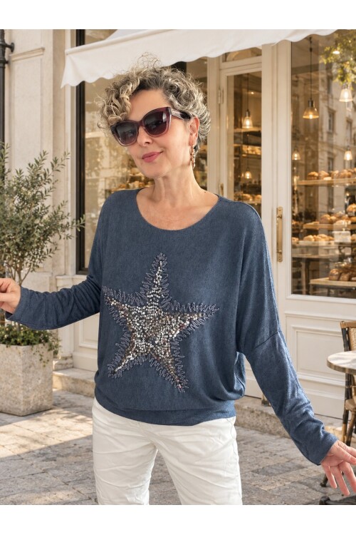 Festa İtalyan Yıldız Pul Detay Triko Dark Jeans
