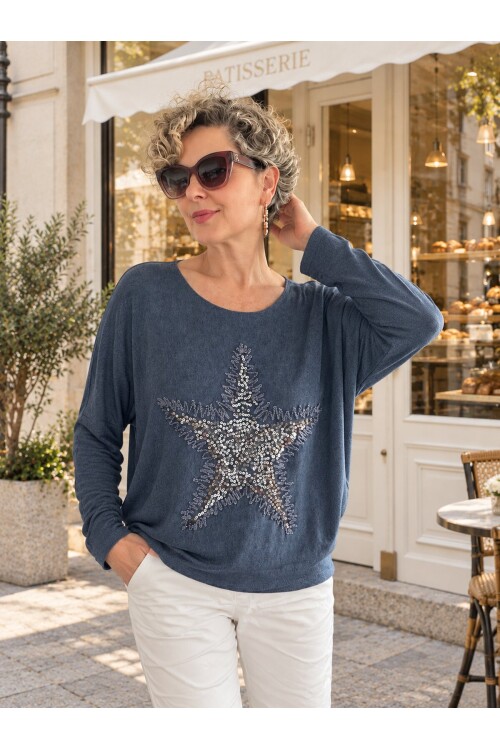 Festa İtalyan Yıldız Pul Detay Triko Dark Jeans