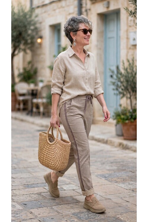 Lecce İtalyan Sihirli İnce Taş Şerit Detay Pantalon Vizon