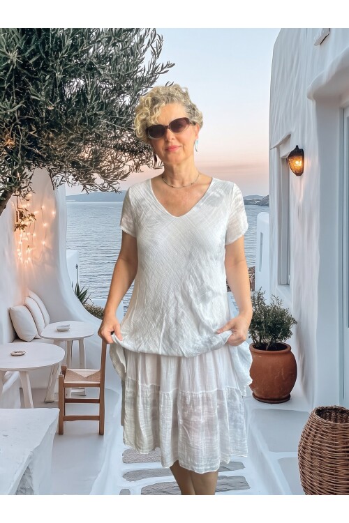 Marry | İtalyan Batik Desenli Kat Kat Volanlı Elbise White
