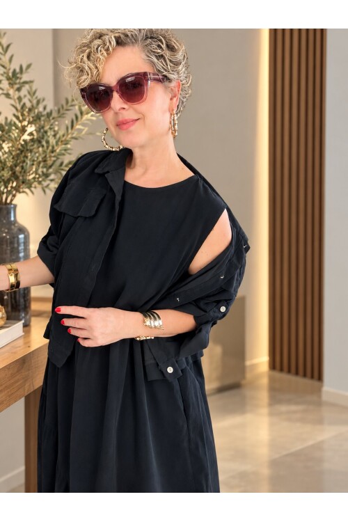 Rossa | İthal %100 Kadife Ceket & Kolsuz Elbise Takımı Black