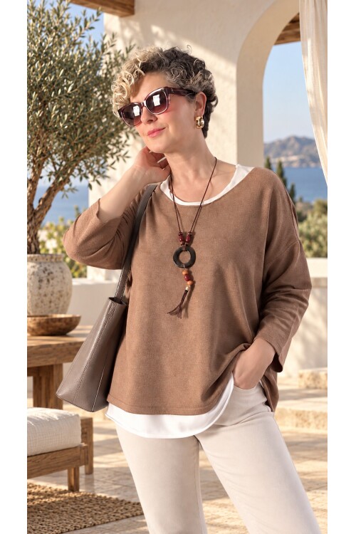 Torre Atletli Kolye Detay Triko Bluz Camel