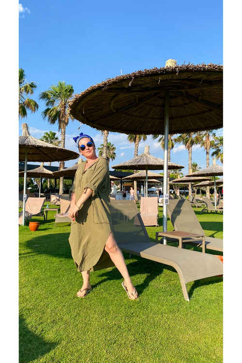 Ptk Yarım Pat Cepli Elbise Haki Yeşil