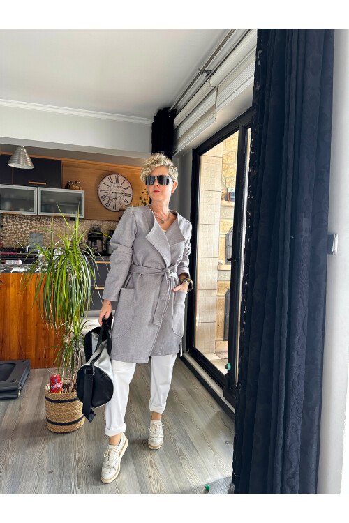 Alba VİP Kuşaklı Kaşe Kaban Gri