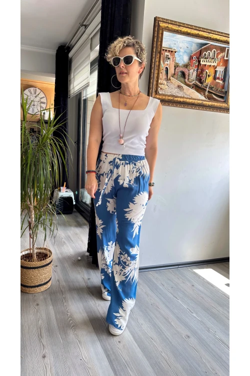 Carmen Şal Desen Pantolon Mavi