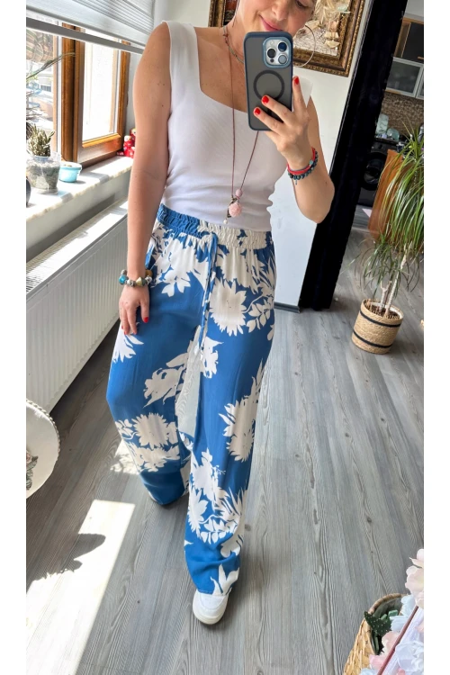 Carmen Şal Desen Pantolon Mavi