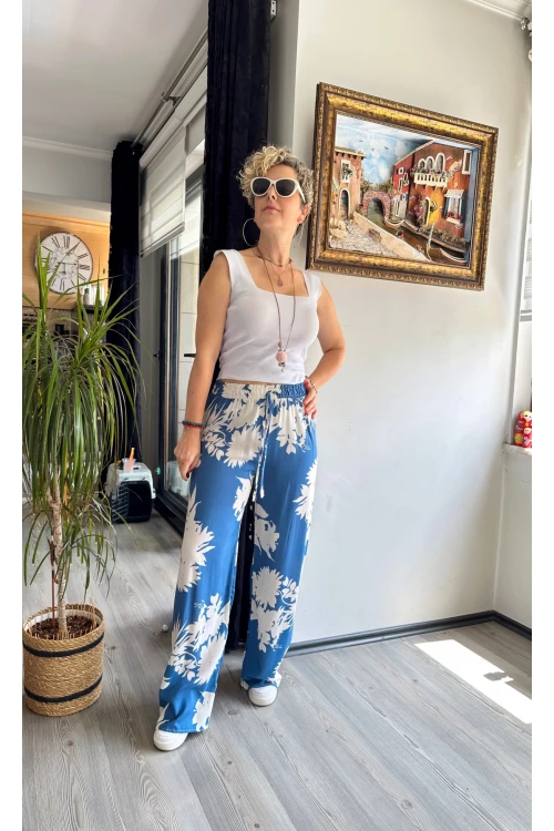 Carmen Şal Desen Pantolon Mavi