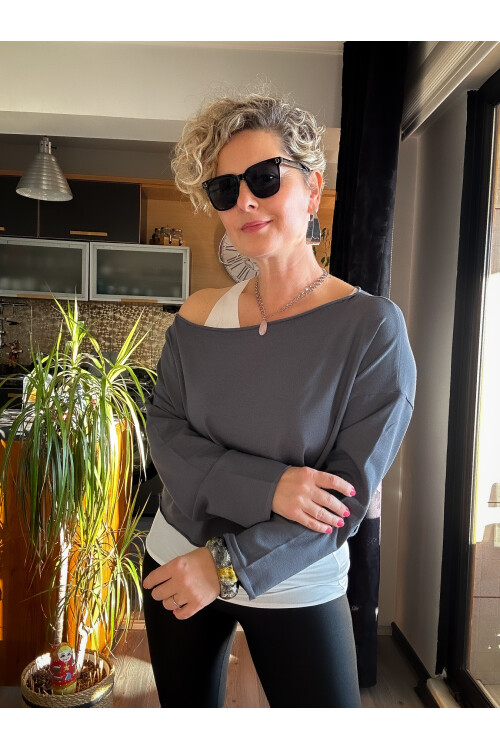 Kiju Tasarım Atletli Viskon Bluz Antrasit