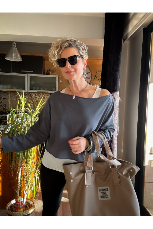 Kiju Tasarım Atletli Viskon Bluz Antrasit