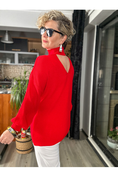 Kisas Balıkçı Detaylı Merserize Triko Kırmızı