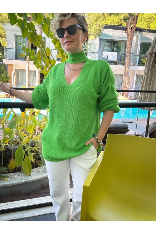 Kisas Balıkçı Detaylı Merserize Triko Yeşil