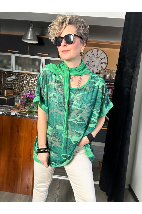 Mamma Mia Fularlı Etek Pul Kamuflaj Bluz Yeşil