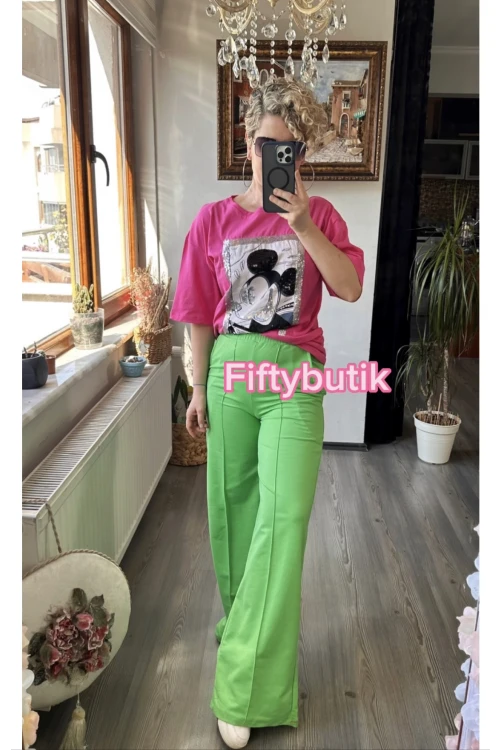 Moca Ön Çımalı Palazzo Pantolon Yeşil