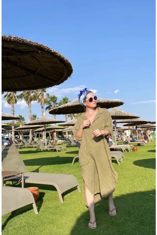 Ptk Yarım Pat Cepli Elbise Haki Yeşil