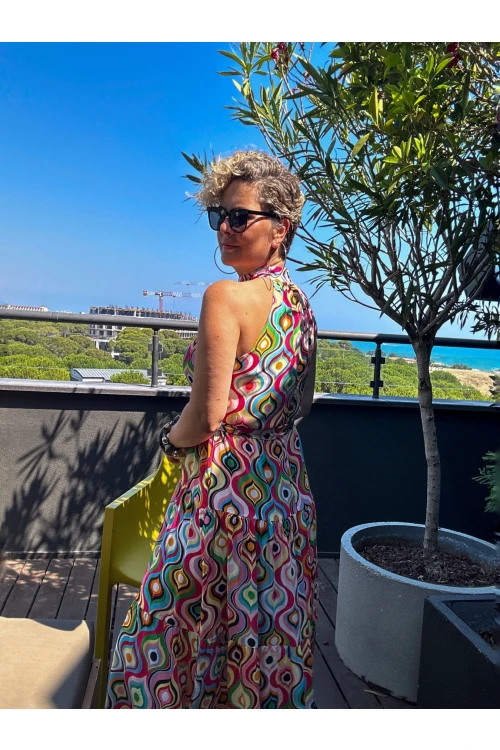 Rita Renkli Desenli Halter Elbise