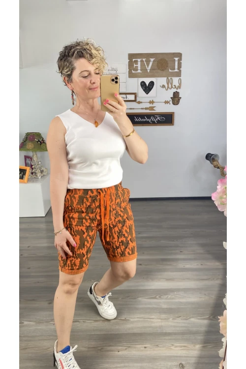 Sihirli İtalyan Stil Likralı Şort Orange Desenli