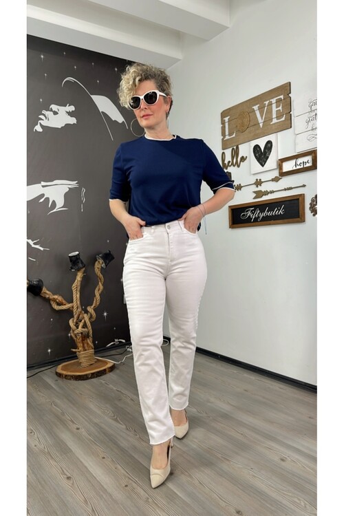 Tps Shop Mom Fit Kesik Paça Beyaz