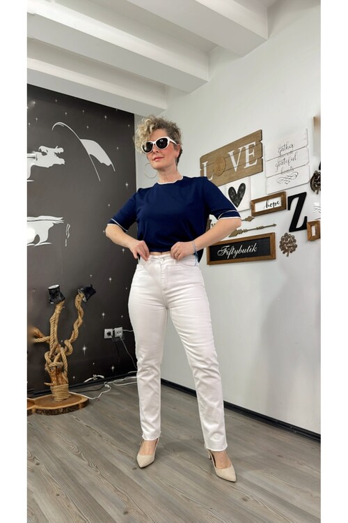 Tps Shop Mom Fit Kesik Paça Beyaz