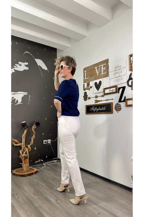 Tps Shop Mom Fit Kesik Paça Beyaz