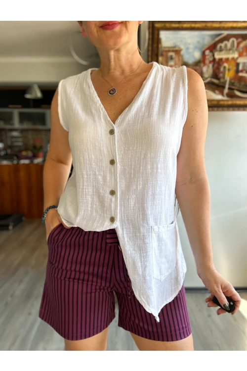 Ugo Tasarım Bluz Yelek Beyaz