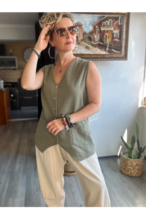 Ugo Tasarım Bluz Yelek Haki Yeşil