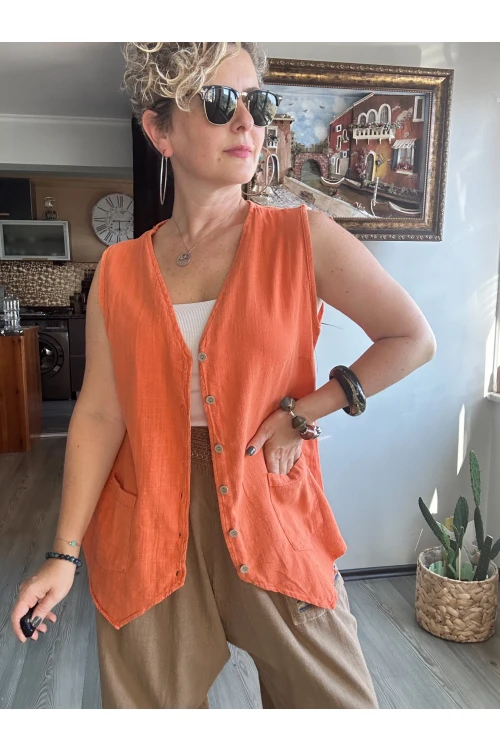 Ugo Tasarım Bluz Yelek Turuncu