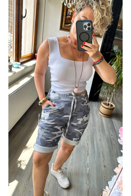 Vito İtalyan Kamuflaj Gri Şort