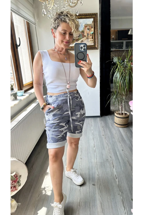 Vito İtalyan Kamuflaj Gri Şort
