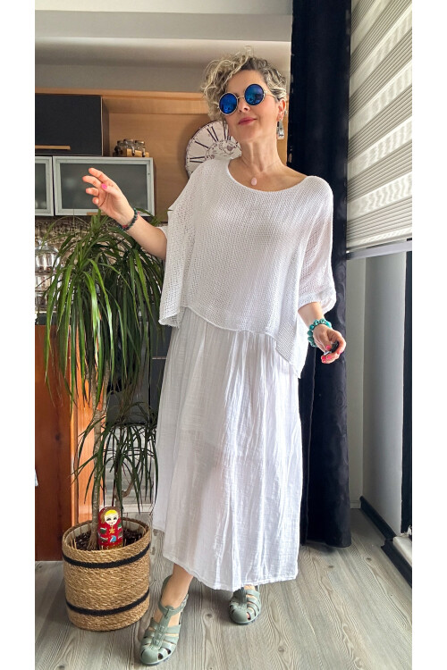 Abitare İtalyan Fisto File Detay Vip Elbise Beyaz