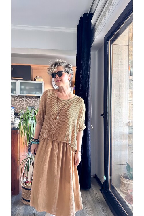 Abitare İtalyan Fisto File Detay Vip Elbise Cappucino