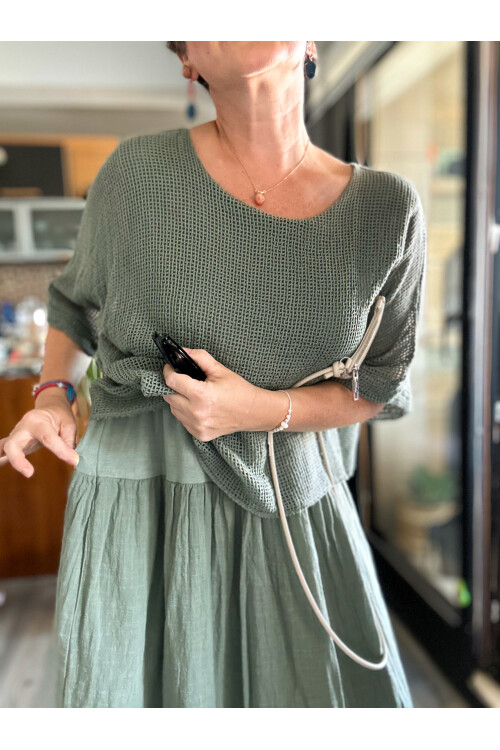 Abitare İtalyan Fisto File Detay Vip Elbise Haki