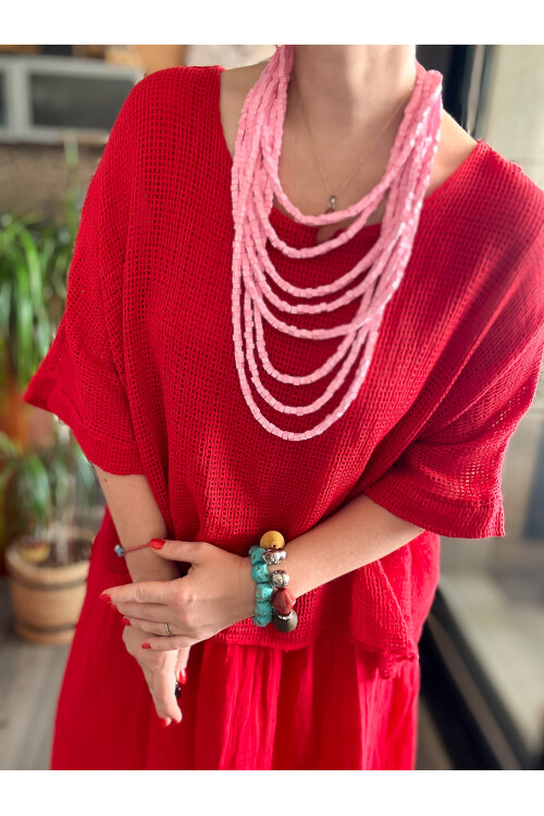 Abitare İtalyan Fisto File Detay Vip Elbise Kırmızı