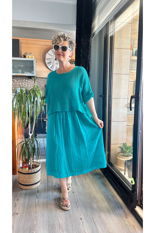 Abitare İtalyan Fisto File Detay Vip Elbise Mint