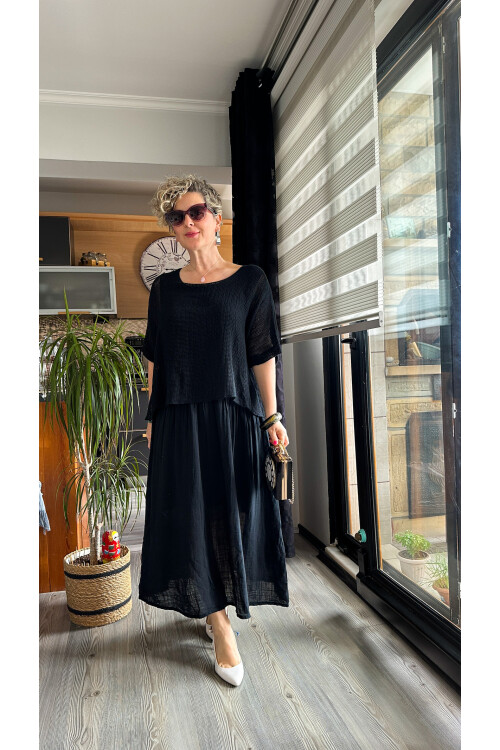 Abitare İtalyan Fisto File Detay Vip Elbise Siyah