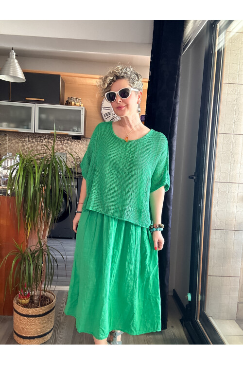 Abitare İtalyan Fisto File Detay Vip Elbise Yeşil