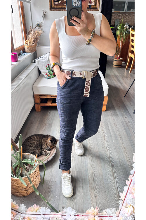 Amour İtalyan Sihirli Kemer Detaylı Pantolon Dark Grey