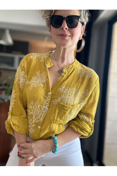 Aris Mercan Desen İtalyan Gömlek Hardal