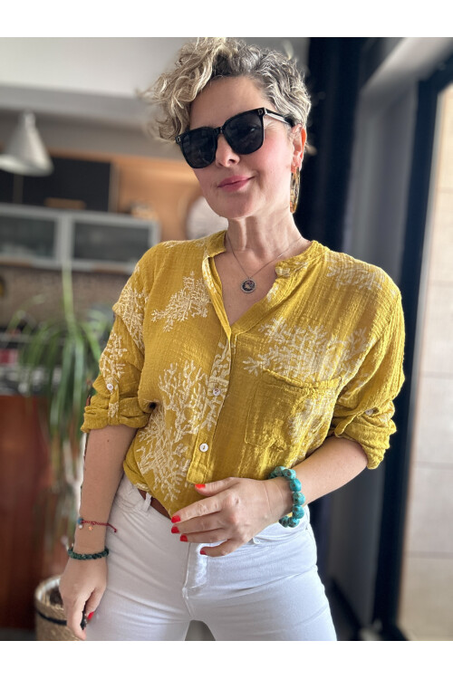 Aris Mercan Desen İtalyan Gömlek Hardal