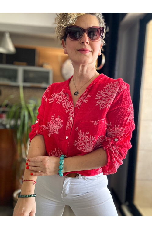 Aris Mercan Desen İtalyan Gömlek Kırmızı