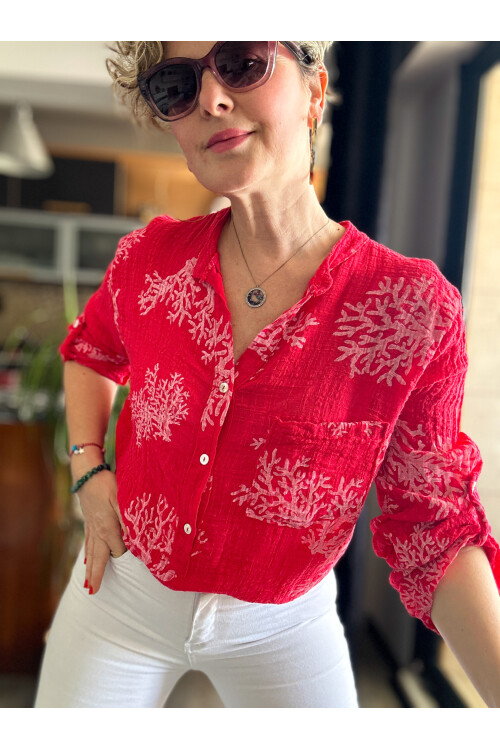 Aris Mercan Desen İtalyan Gömlek Kırmızı