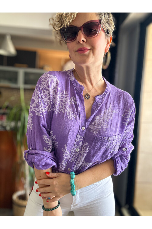 Aris Mercan Desen İtalyan Gömlek Mor