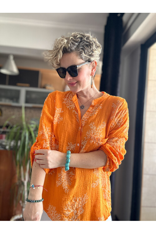 Aris Mercan Desen İtalyan Gömlek Orange