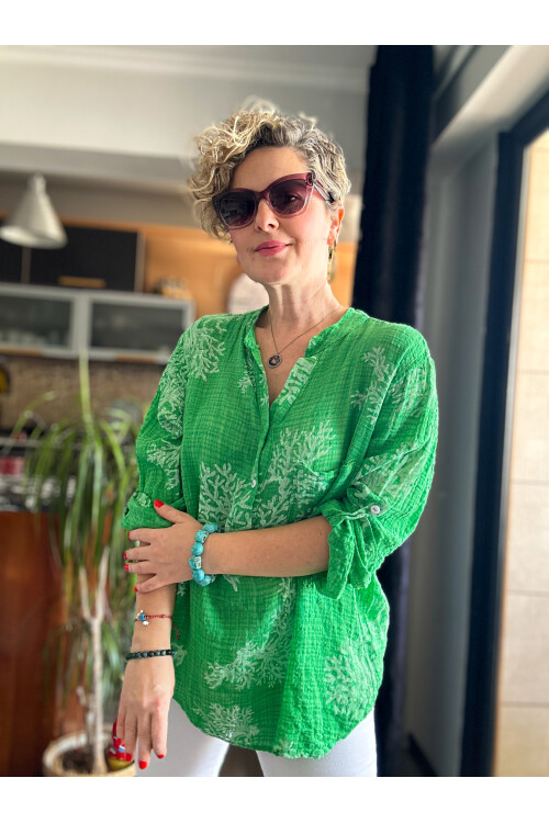 Aris Mercan Desen İtalyan Gömlek Yeşil