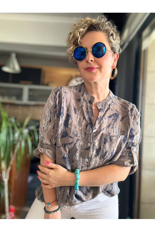 Bergamo Spiral Yaprak Vizon Desenli İtalyan Gömlek